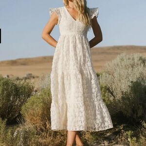 NEW BOHME Cream 'Isn't It Lovely' Embroidered Floral Feminine Midi Dress XL